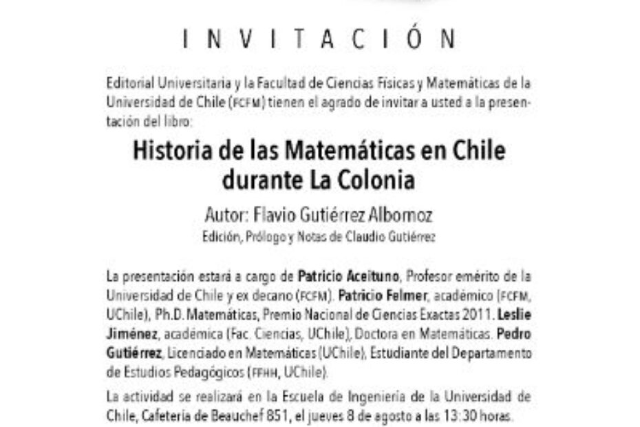 Lanzamiento libro «Historia de las Matemáticas en Chile durante La Colonia»